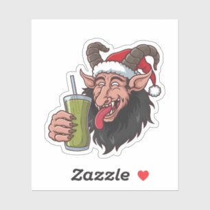 Krampus Drinkt Groene Matcha Kerstmis Spooky Sticker