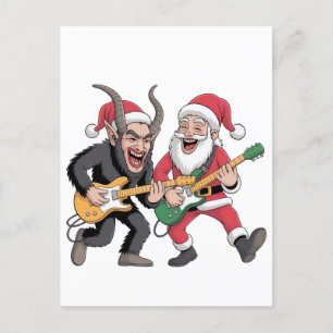 Krampus en de Kerstman spelen gitaar elektrische X Feestdagenkaart