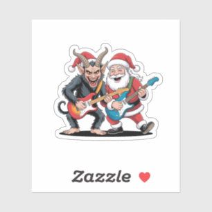 Krampus en Kerstman spelen elektrische gitaar Kers Sticker