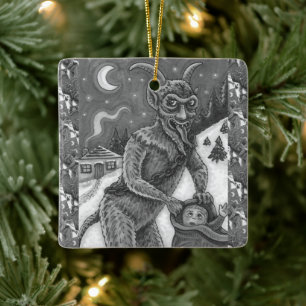 KRAMPUS EN KINDEREN DIE NAUWKEURIG ZIJN, SCHADELIJ KERAMISCH ORNAMENT