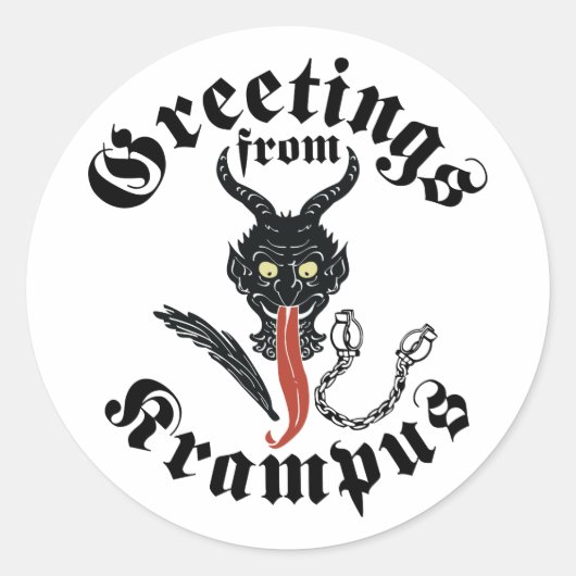 Krampus Greetings Ronde Sticker (Voorkant)