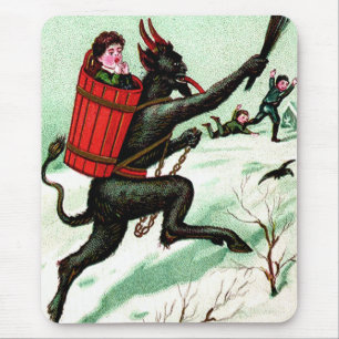 Krampus jaagt slechte kinderen in de winter sneeuw muismat