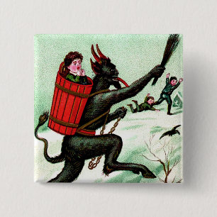 Krampus jaagt slechte kinderen winter sneeuw vierkante button 5,1 cm