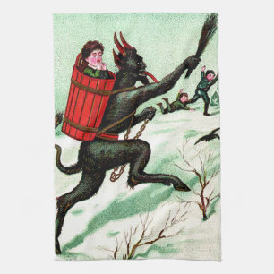 Krampus jaagt stoute kinderen winter sneeuw theedoek