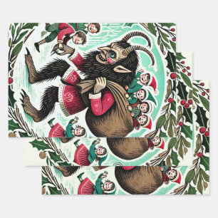Krampus Kerstmis Inpakpapier Vel