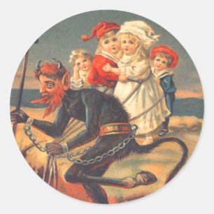 Krampus Kidnapping Kinderen Ronde Sticker