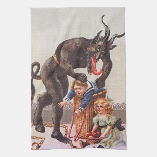 Krampus Kidnapping Kinderen Theedoek (Verticaal)