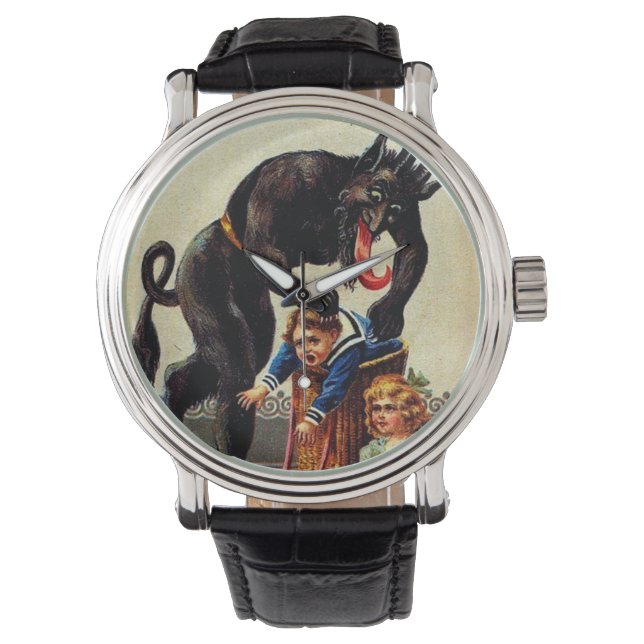 Krampus Kinder in Mand Vakantie Kerst Horloge (Voorkant)