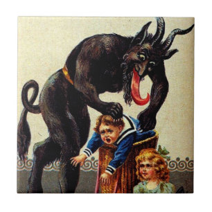 Krampus Kinder in mandje  kerstvakantie Tegeltje