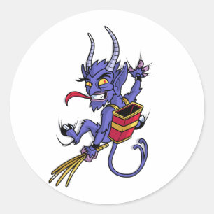 Krampus komt kerst cartoon personage illu ronde sticker