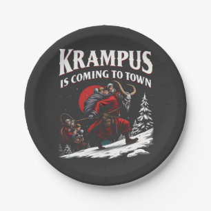 Krampus komt naar de stad Krampus Kerstmis Papieren Bordje