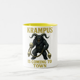 Krampus komt naar de stad Krampus Kerstmis Tweekleurige Koffiemok