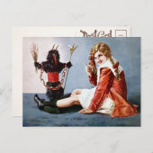  Krampus met Meisje Kerst Briefkaart (Voorkant / Achterkant)