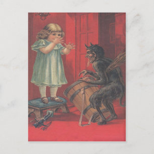 Krampus ontvoert meisjesspeelgoed briefkaart