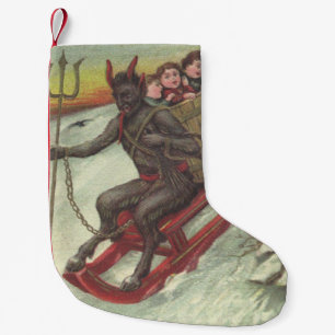 Krampus ontvoert slee drietand kleine kerstsok