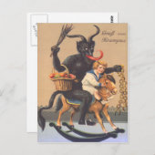 Krampus Riding Hobbyhorse with Boy Briefkaart (Voorkant / Achterkant)