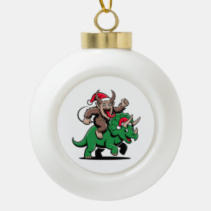 Krampus rijdt op een dinosaurus Kerstman Kerstmis Keramische Bal Ornament