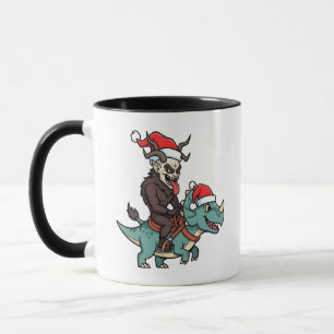 Krampus rijdt op een dinosaurus Kerstman Kerstmis Mok