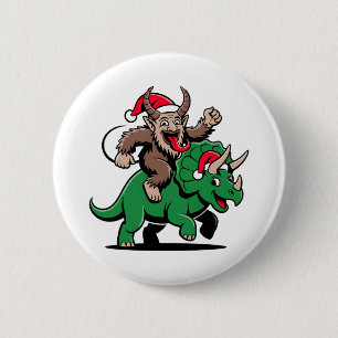 Krampus rijdt op een dinosaurus Kerstman Kerstmis  Ronde Button 5,7 Cm