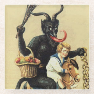 Krampus Rocking Horse Demon Holiday Kerstmis Glazen Onderzetter