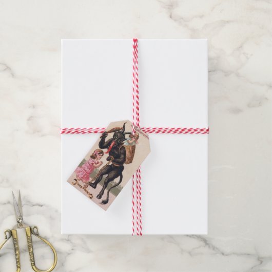 Krampus Scaring Girls feestdag kerst Cadeaulabel (Met Touw)