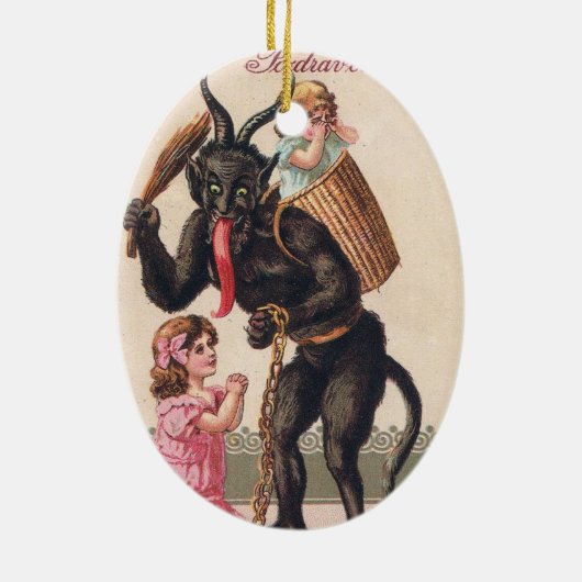 Krampus Scaring Girls feestdag kerst Keramisch Ornament (Achterkant)