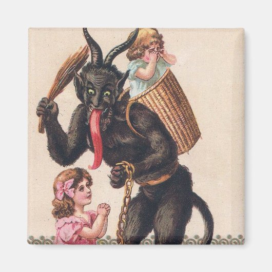 Krampus Scaring Girls feestdag kerst Magneet (Voorkant)