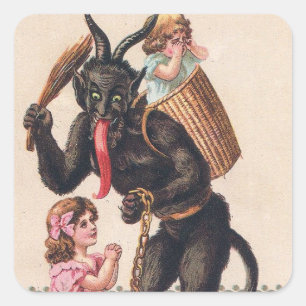 Krampus Scaring Girls  feestdag kerst Vierkante Sticker