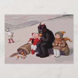 Krampus speelt met kinderen in de sneeuw