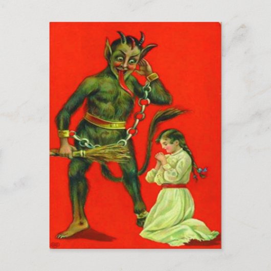 Krampus straffen een slecht meisje briefkaart (Voorkant)