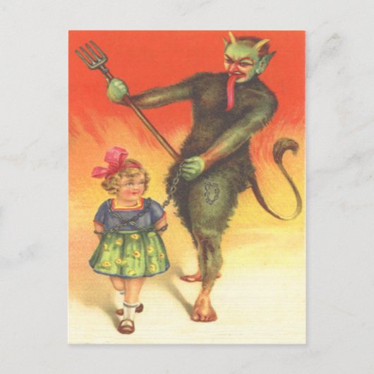 Krampus straft kind briefkaart (Voorkant)