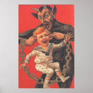 Krampus straft kleine jongen oor poster