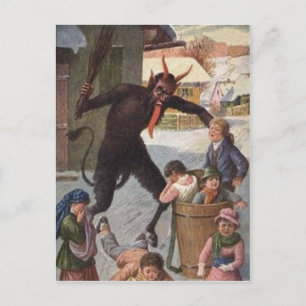 Krampus straft ontvoering kinderen winter briefkaart