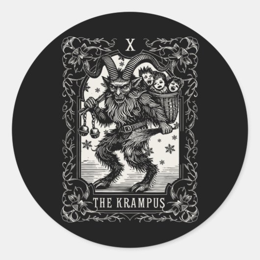 Krampus Tarot Card Design Christmas Season Evil Pa Ronde Sticker (Voorkant)