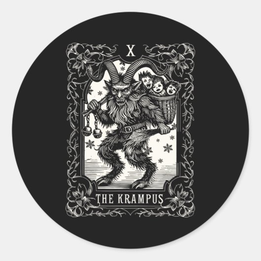 Krampus Tarot Card Design Christmas Season Evil Pa Ronde Sticker (Voorkant)