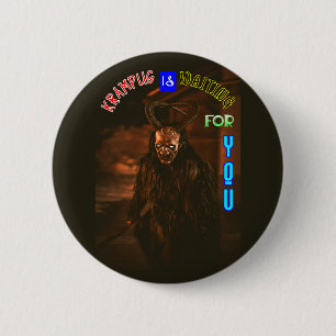 Krampus wacht op u December Krampusnacht Ronde Button 5,7 Cm