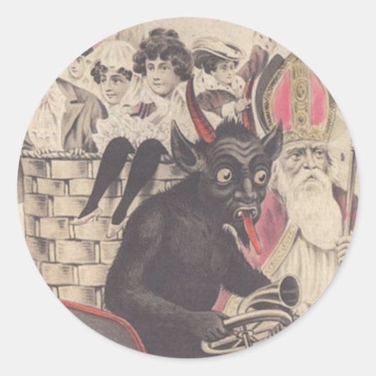 Krampus & zijn motor ronde sticker (Voorkant)