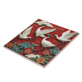 Kranen die op bloemtakken rusten tegeltje (Zijkant)