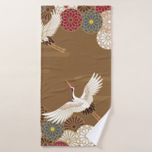 Kranen en chrysanten Traditionele Japanse pat Badhanddoek