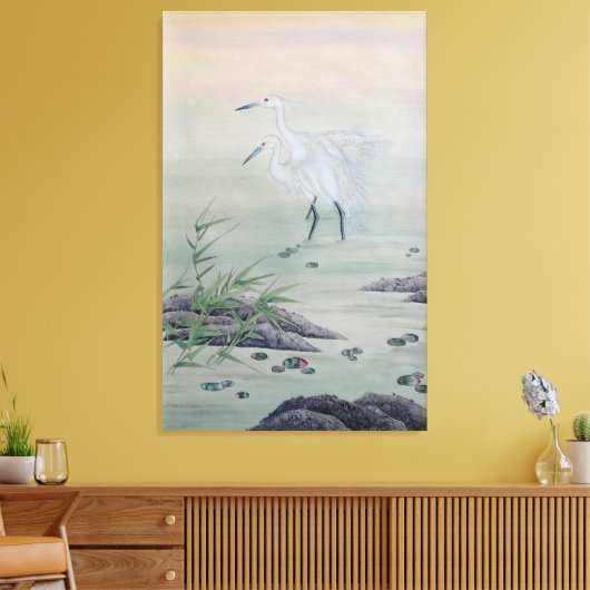 Kranen in de Chinese rivier Canvas Afdruk (Insitu (Woonkamer))