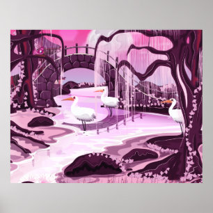 Kranen in de Koreaanse tuin Poster