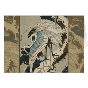 Kranen op een met sneeuw beklede Pine Hokusai