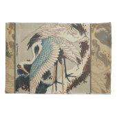 Kranen op een met sneeuw beklede Pine Hokusai Kussensloop (Achterkant)