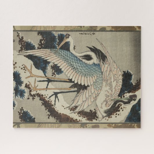 Kranen op een met sneeuw beklede Pine Hokusai Legpuzzel (Horizontaal)