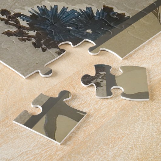 Kranen op een met sneeuw beklede Pine Hokusai Legpuzzel (Zijkant)