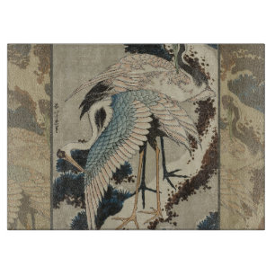 Kranen op een met sneeuw beklede Pine Hokusai Snijplank