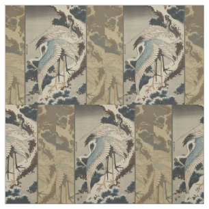 Kranen op een met sneeuw beklede Pine Hokusai Stof