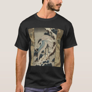 Kranen op een met sneeuw beklede Pine Hokusai T-shirt