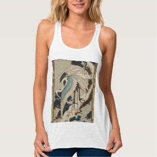 Kranen op een met sneeuw beklede Pine Hokusai Tanktop