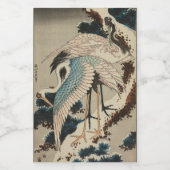 Kranen op een met sneeuw beklede Pine Hokusai Voedselcontainer Etiket (Enkel label)